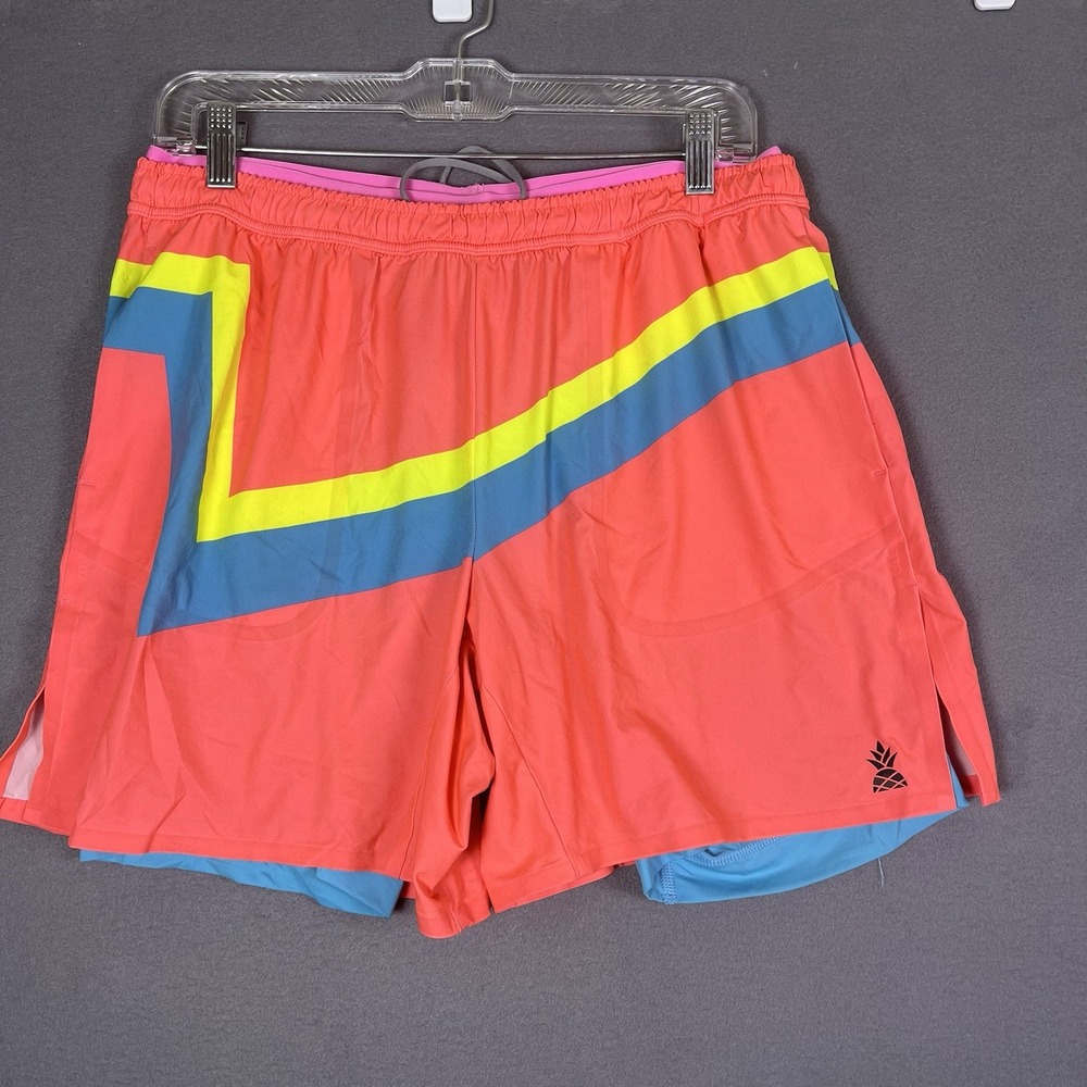 Chubbies Men's Large Workout Swim Trunks Colorblock Pink Yellow Blue 5.5" Inseam